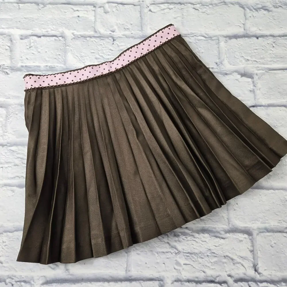 Gymboree Brown Accordian Pleat Skort Girls size 8 Pink Ribbon style Waistband